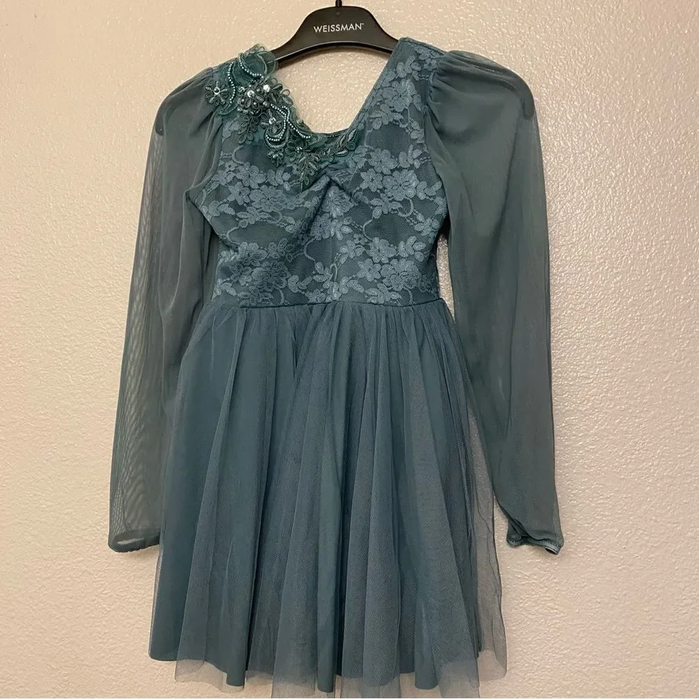 Weissman Dance Costume sage green tulle tutu appliqué Hear You Me 12524 IC 7/8